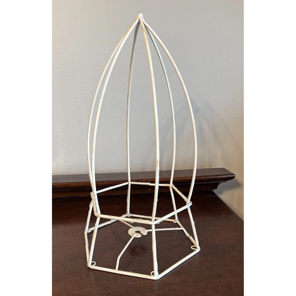 14" Original Cage Style Off White Wire Lamp Shade, MCM